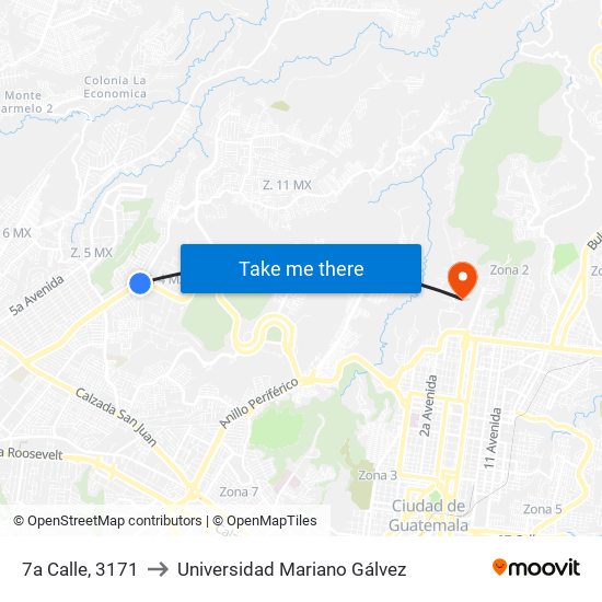 7a Calle, 3171 to Universidad Mariano Gálvez map