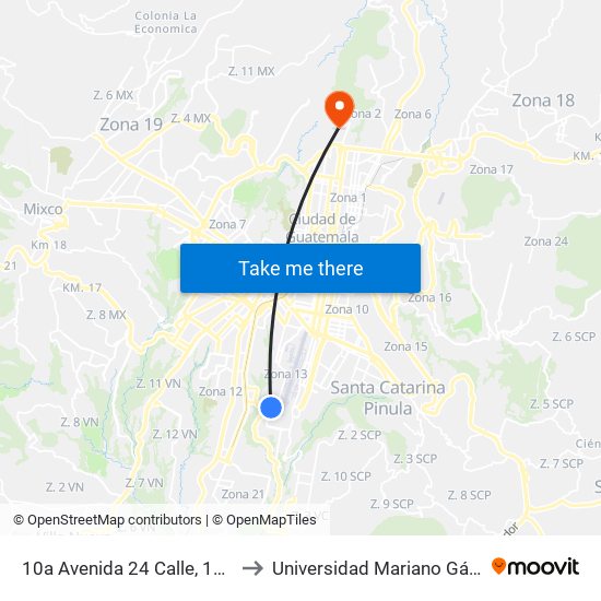 10a Avenida 24 Calle, 10-02 to Universidad Mariano Gálvez map