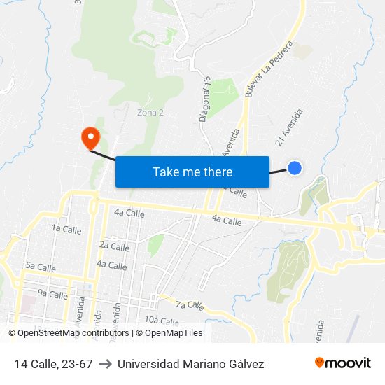 14 Calle, 23-67 to Universidad Mariano Gálvez map