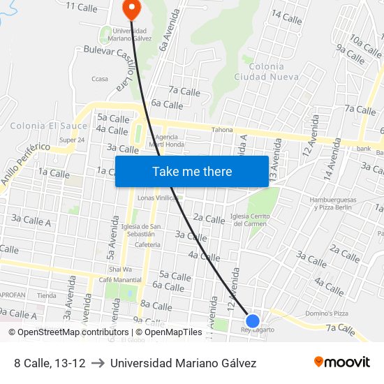 8 Calle, 13-12 to Universidad Mariano Gálvez map