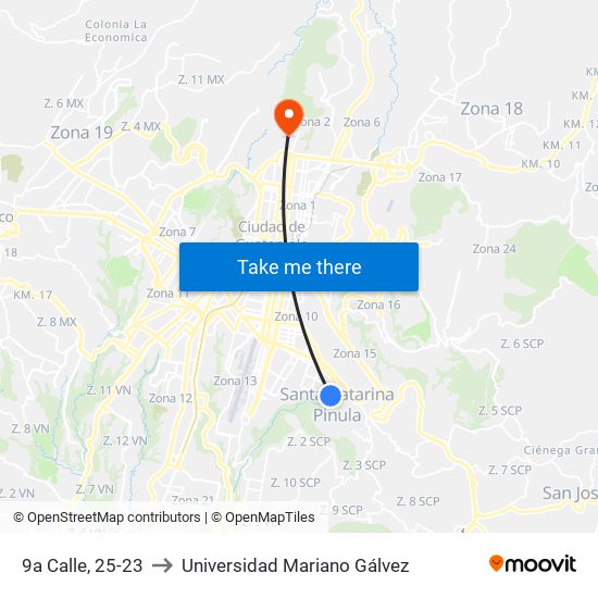 9a Calle, 25-23 to Universidad Mariano Gálvez map