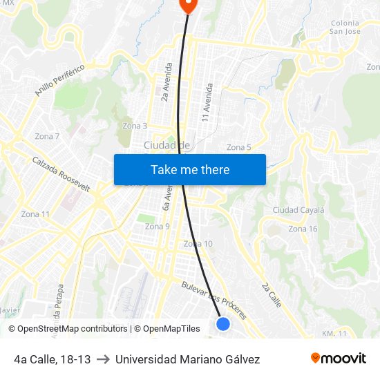 4a Calle, 18-13 to Universidad Mariano Gálvez map
