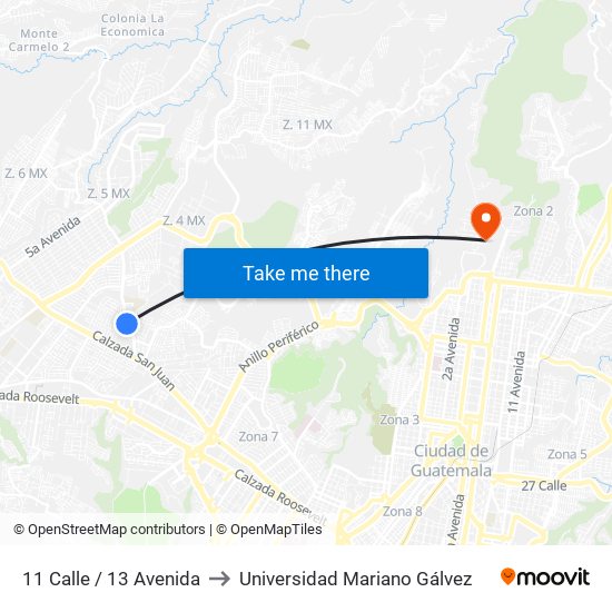 11 Calle / 13 Avenida to Universidad Mariano Gálvez map