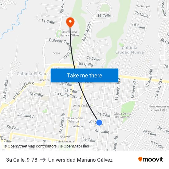 3a Calle, 9-78 to Universidad Mariano Gálvez map