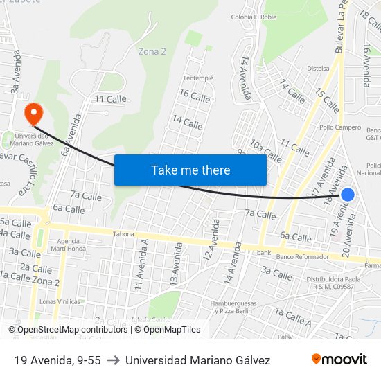 19 Avenida, 9-55 to Universidad Mariano Gálvez map