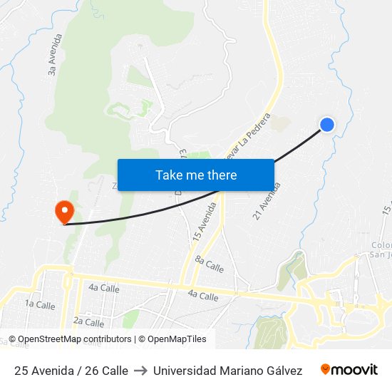25 Avenida / 26 Calle to Universidad Mariano Gálvez map
