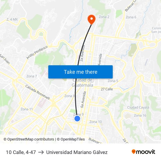 10 Calle, 4-47 to Universidad Mariano Gálvez map