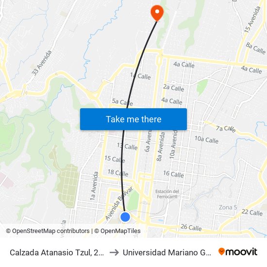 Calzada Atanasio Tzul, 25-40 to Universidad Mariano Gálvez map