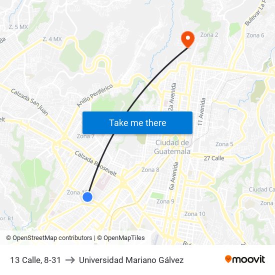 13 Calle, 8-31 to Universidad Mariano Gálvez map