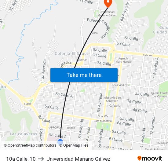 10a Calle, 10 to Universidad Mariano Gálvez map