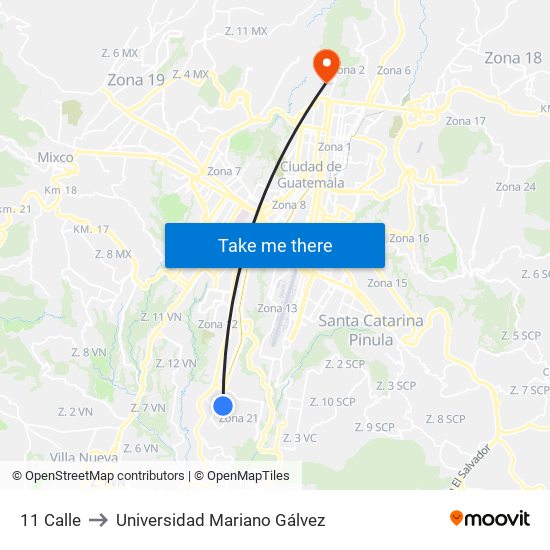 11 Calle to Universidad Mariano Gálvez map