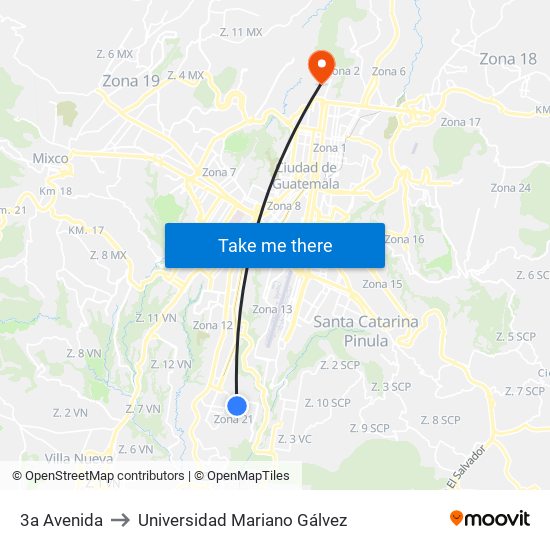 3a Avenida to Universidad Mariano Gálvez map
