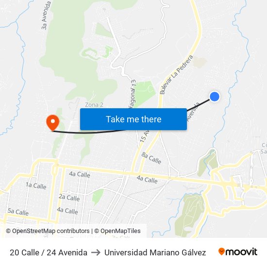 20 Calle / 24 Avenida to Universidad Mariano Gálvez map