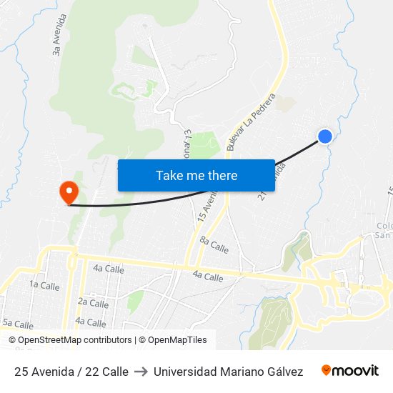 25 Avenida / 22 Calle to Universidad Mariano Gálvez map