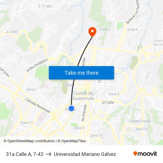 31a Calle A, 7-42 to Universidad Mariano Gálvez map