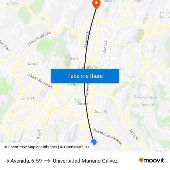5 Avenida, 6-59 to Universidad Mariano Gálvez map