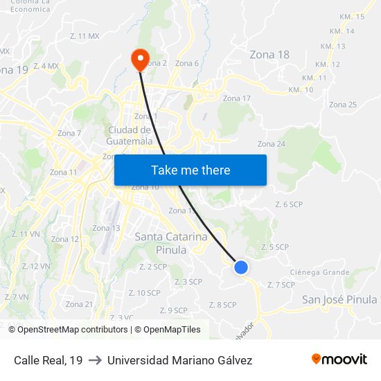 Calle Real, 19 to Universidad Mariano Gálvez map