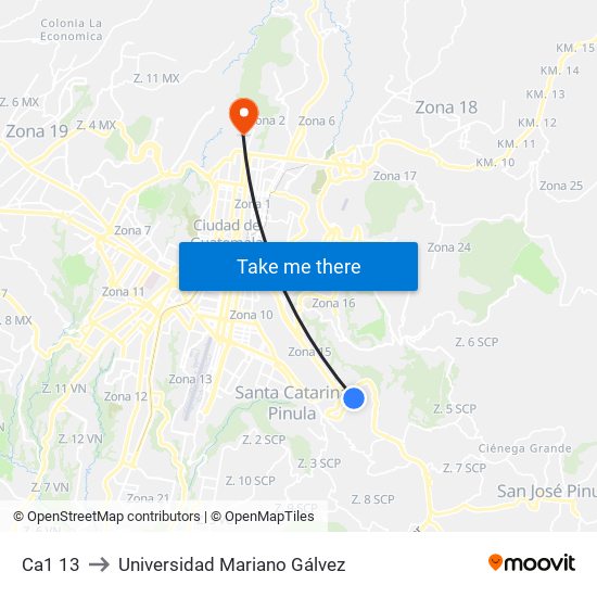 Ca1 13 to Universidad Mariano Gálvez map