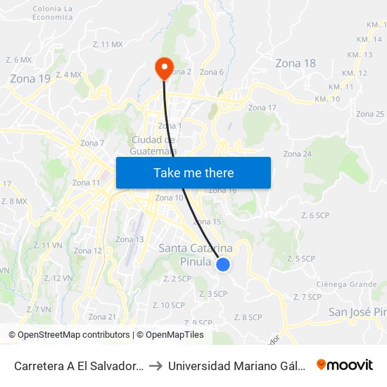 Carretera A El Salvador, 9 to Universidad Mariano Gálvez map