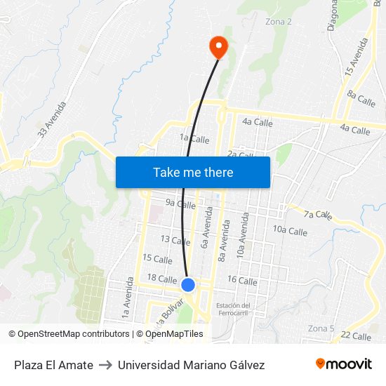 Plaza El Amate to Universidad Mariano Gálvez map
