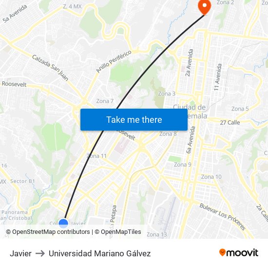 Javier to Universidad Mariano Gálvez map