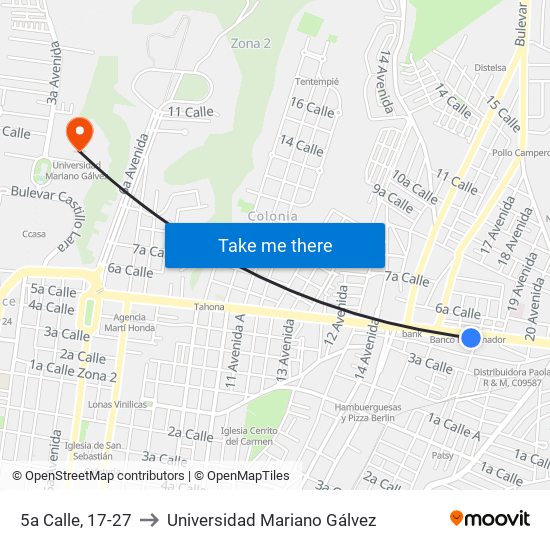 5a Calle, 17-27 to Universidad Mariano Gálvez map