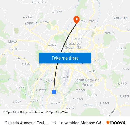 Calzada Atanasio Tzul, 49-0 to Universidad Mariano Gálvez map