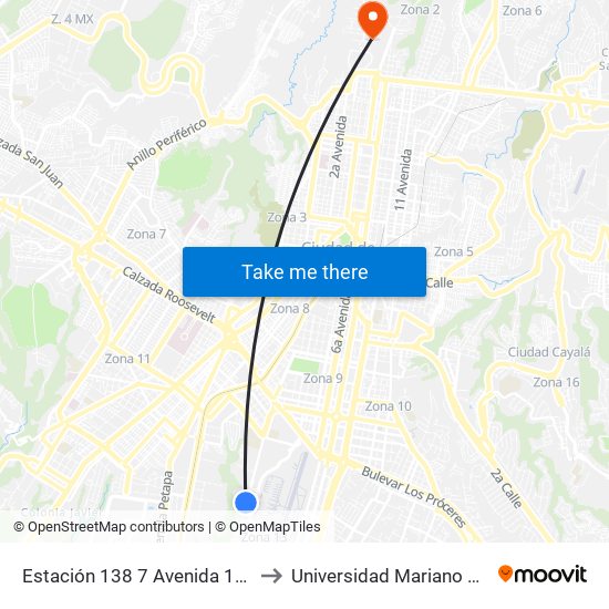 Estación 138 7 Avenida 15 Calle to Universidad Mariano Gálvez map
