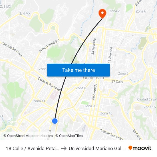 18 Calle / Avenida Petapa to Universidad Mariano Gálvez map