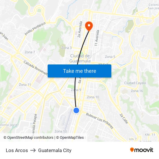 Los Arcos to Guatemala City map