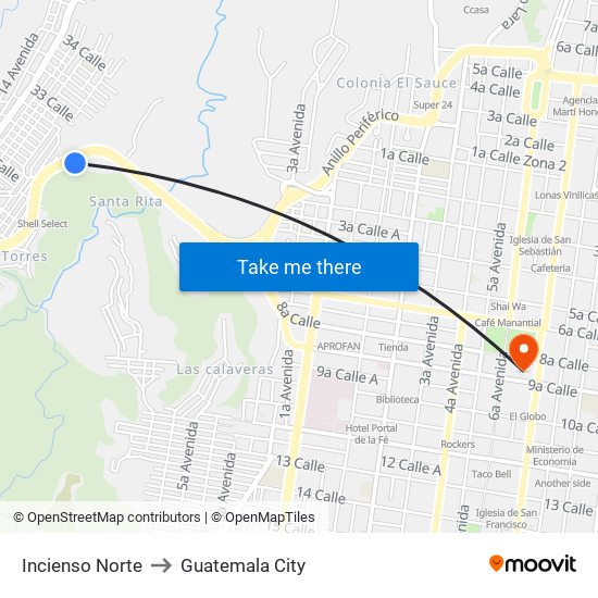 Incienso Norte to Guatemala City map