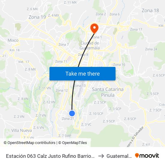 Estación 063 Calz Justo Rufino Barrios 5 Av (Dir Sur) to Guatemala City map