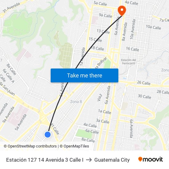 Estación 127 14 Avenida 3 Calle I to Guatemala City map