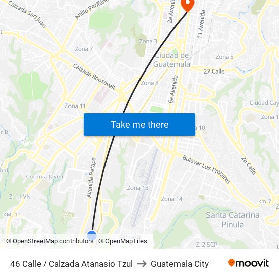 46 Calle / Calzada Atanasio Tzul to Guatemala City map
