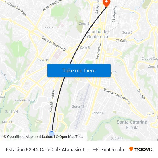 Estación 82 46 Calle Calz Atanasio Tzul (Dir Sur) to Guatemala City map