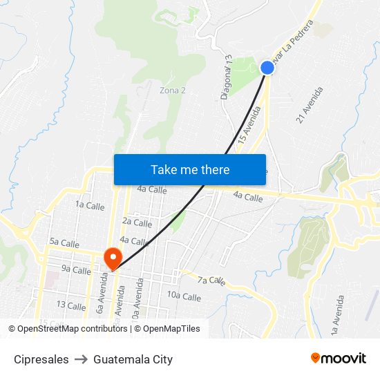 Cipresales to Guatemala City map