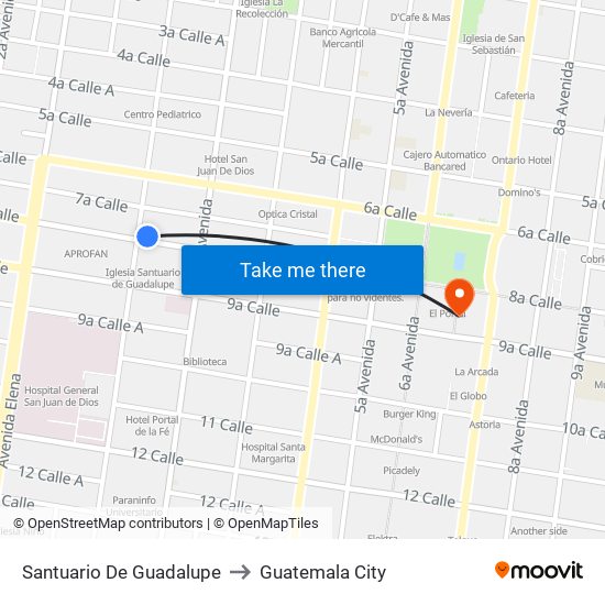 Santuario De Guadalupe to Guatemala City map