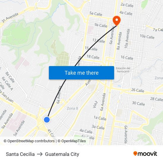 Santa Cecilia to Guatemala City map