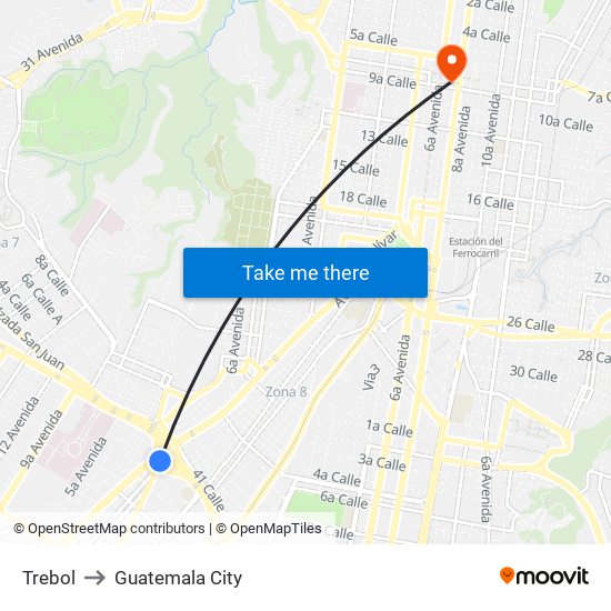 Trebol to Guatemala City map