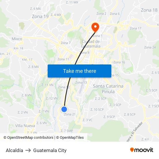 Alcaldía to Guatemala City map