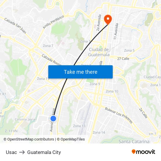 Usac to Guatemala City map