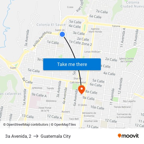 3a Avenida, 2 to Guatemala City map