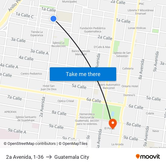 2a Avenida, 1-36 to Guatemala City map