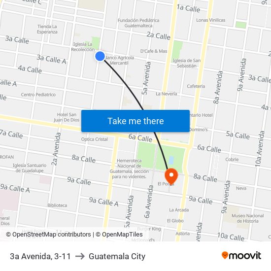 3a Avenida, 3-11 to Guatemala City map