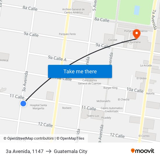 3a Avenida, 1147 to Guatemala City map