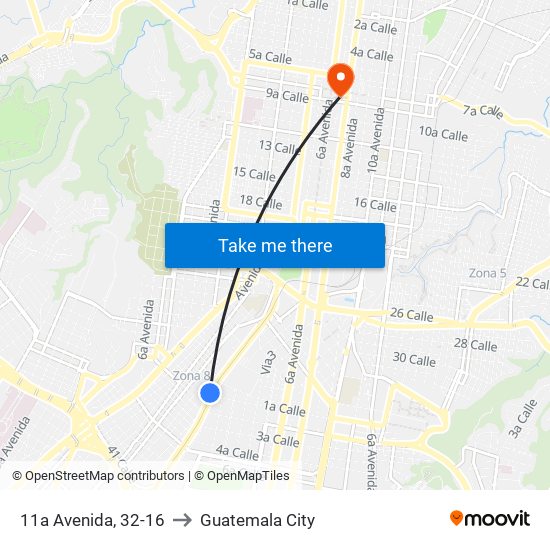 11a Avenida, 32-16 to Guatemala City map