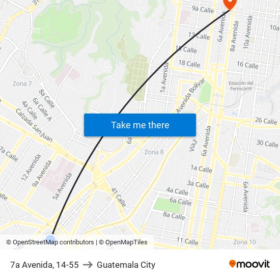 7a Avenida, 14-55 to Guatemala City map