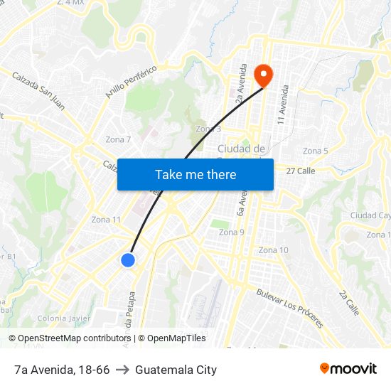7a Avenida, 18-66 to Guatemala City map