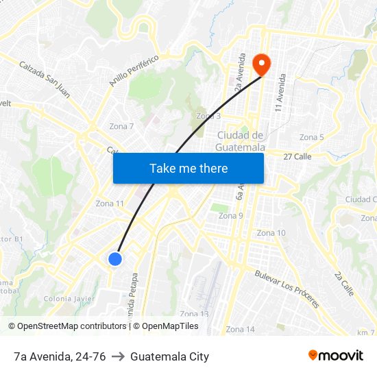7a Avenida, 24-76 to Guatemala City map
