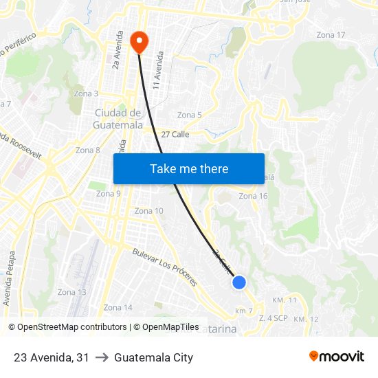 23 Avenida, 31 to Guatemala City map